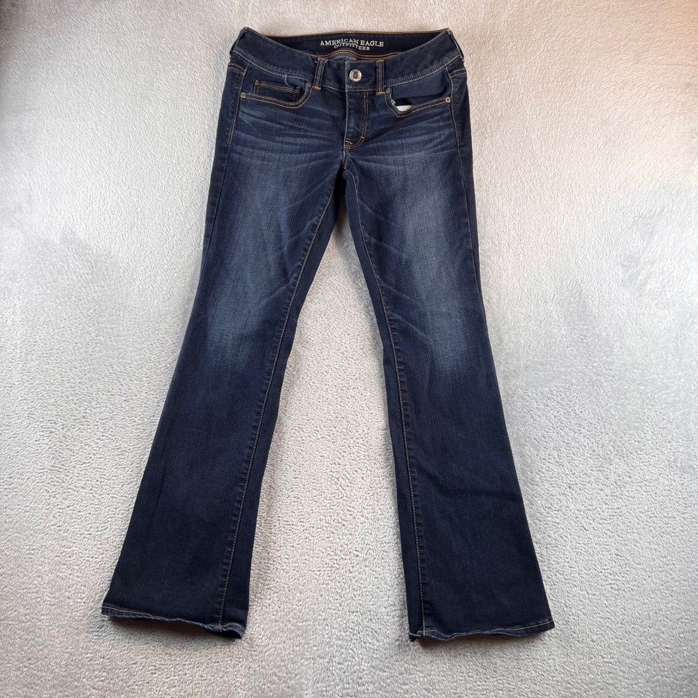 American Eagle Kick Boot Super Stretch Dark Wash Jeans Womens 6 Short Low Rise
